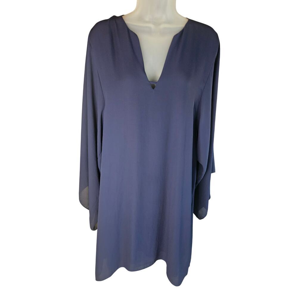 Elaine Turner Navy Caftan Dress V Neck Layered Flowy Lined Sz S - Picture 2 of 12